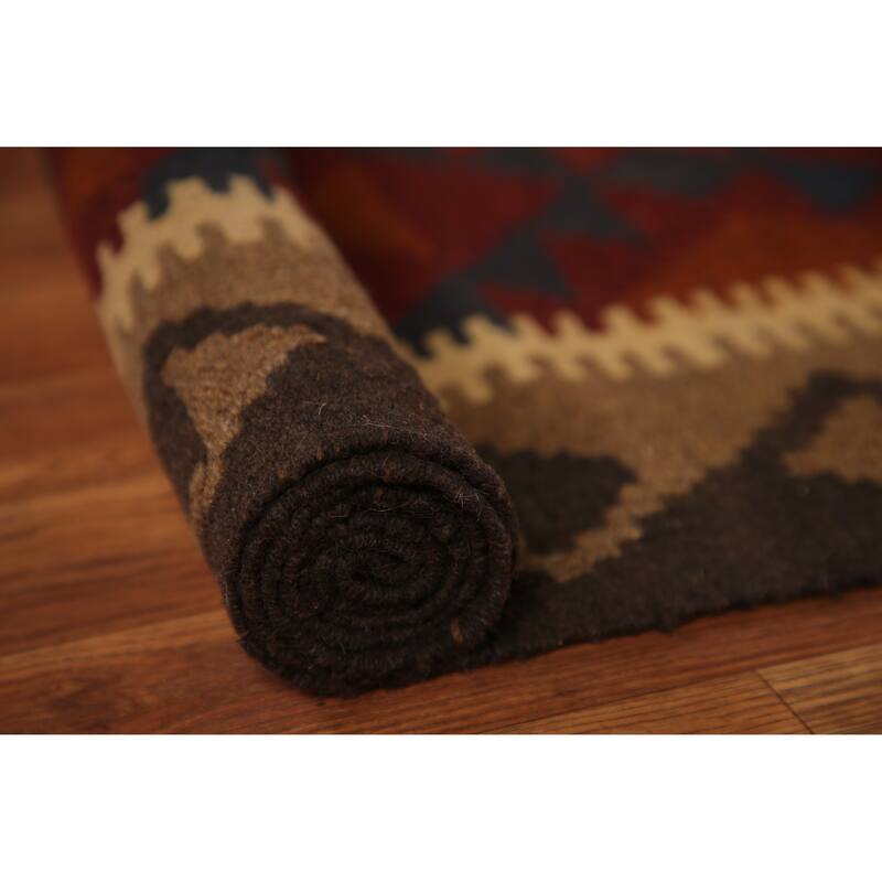 Reversible Kilim Oriental Area Rug Hand-woven Geometric Wool Carpet - 3'3" x 5'2"