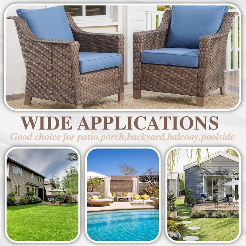 Outdoor Patio Conversation Rattan Chair with Ottomans Table - Brown