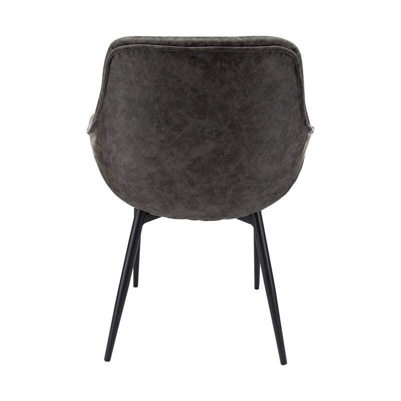 Markley Mid-Century Modern Upholstered Distressed Leather Dining Chair with Comfy Curved Seat & Strong Powder-Coated Metal Legs