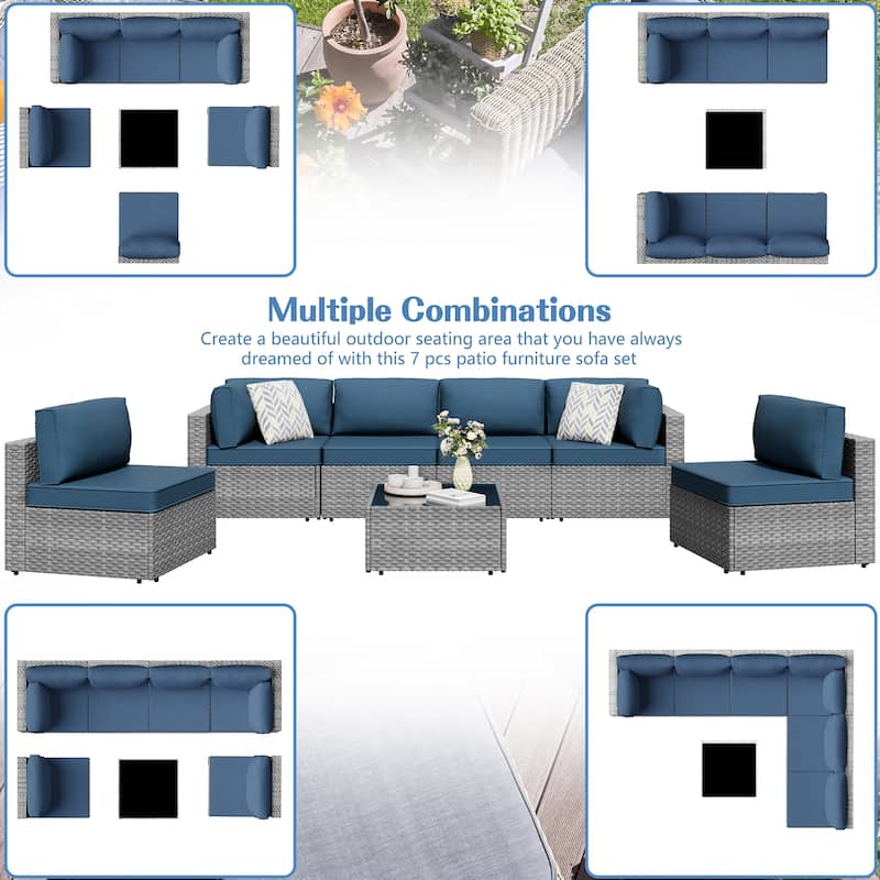 7-Piece Outdoor Sectional Seating Group with Cushions