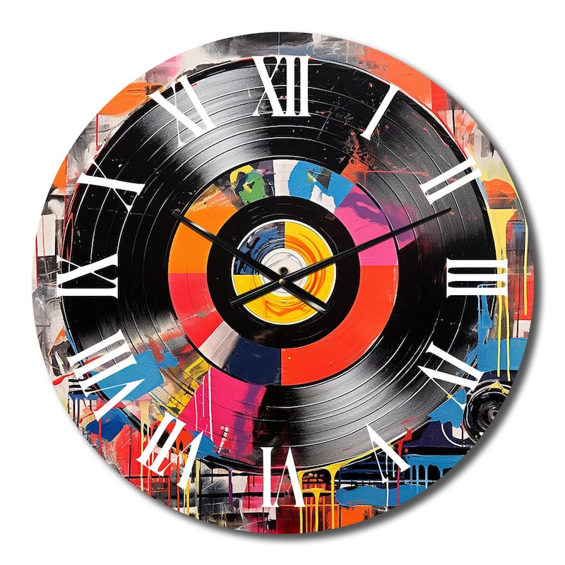 Designart "Colorful Retro Vinyl III" Music Oversized Wall Clock