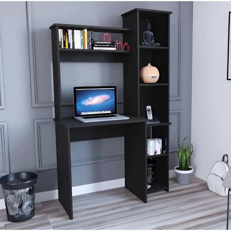 Modern Computer Desk with Cabinet & 6 Shelves – Small Rectangular Office Desk