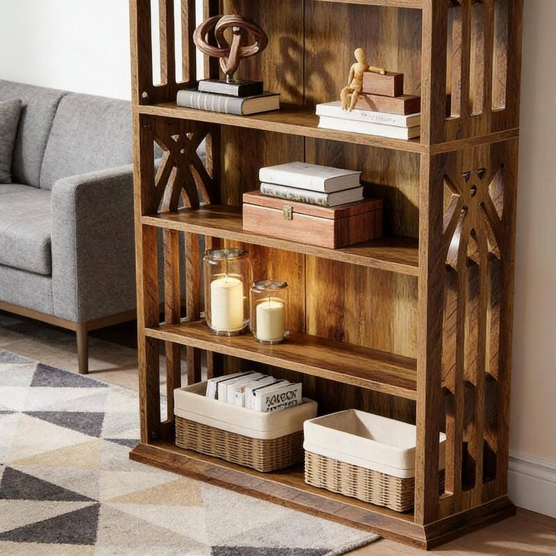 Farmhouse Storage Cabinet with Display Shelves - Spacious Bookshelf