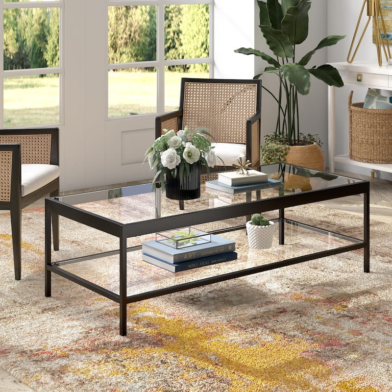 Alexis Metal and Glass Coffee Table - 54" Blackened Bronze
