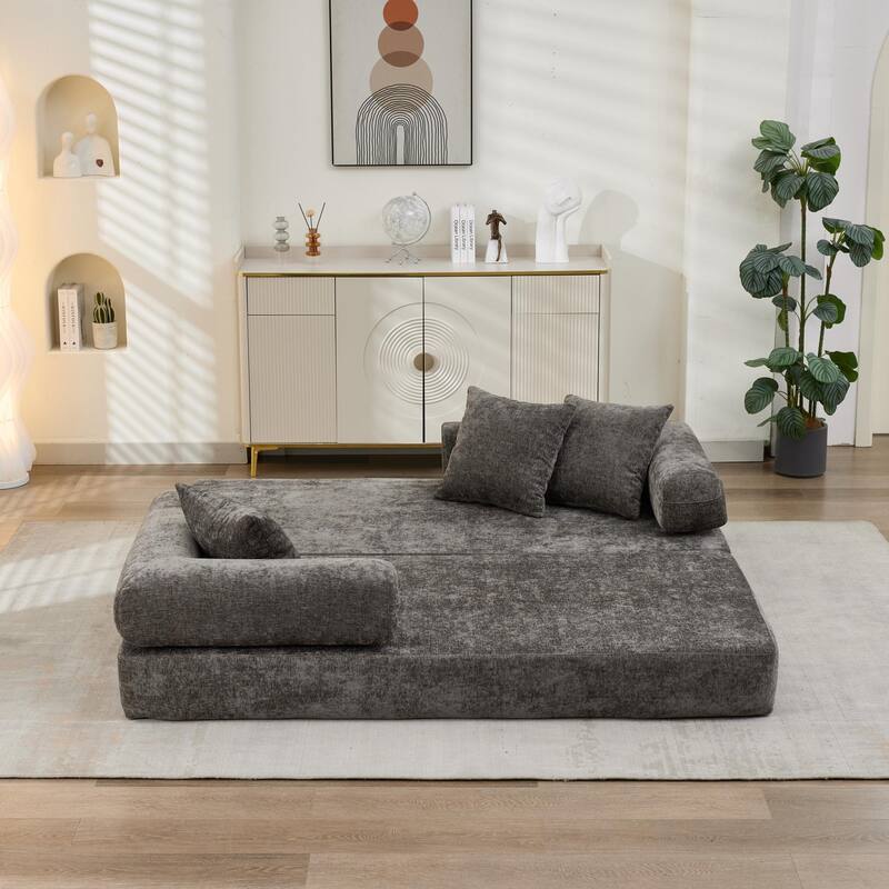 Roomfitters Folding Sofa Bed with 3 Pillows, Convertible Floor Lounger Sleeper Couch for Living Room and Guest Room