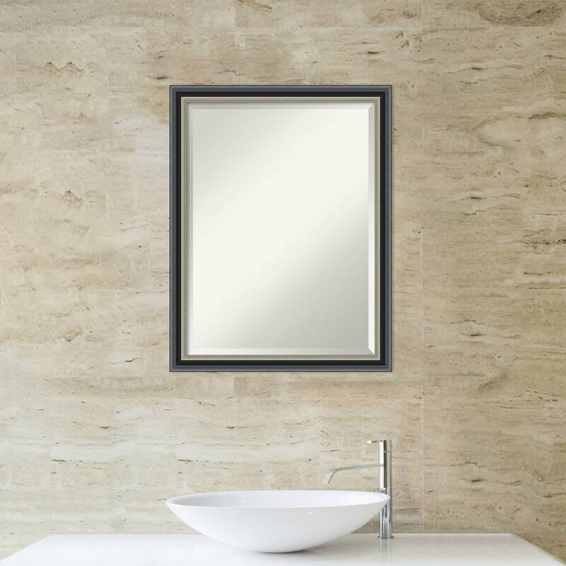 Theo Black Silver Beveled Wood Framed Bathroom Vanity Wall Mirror - Theo Black Silver