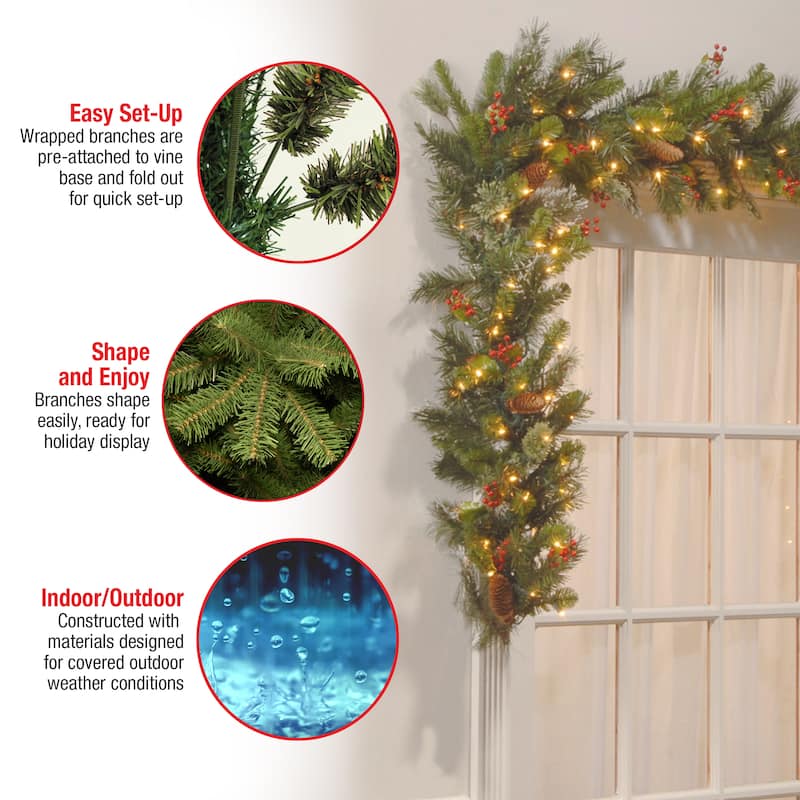 National Tree Company 9 ft. Wintry Pine Pre-lit Garland with Cones and Red Berries - 9 ft