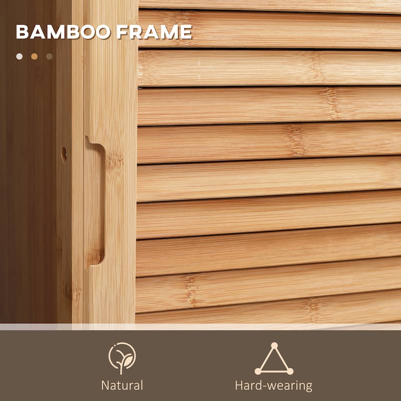 kleankin Tall Bathroom Cabinet with Drawer and Slatted Shelves, Slim Bamboo Linen Tower with Louvered Door