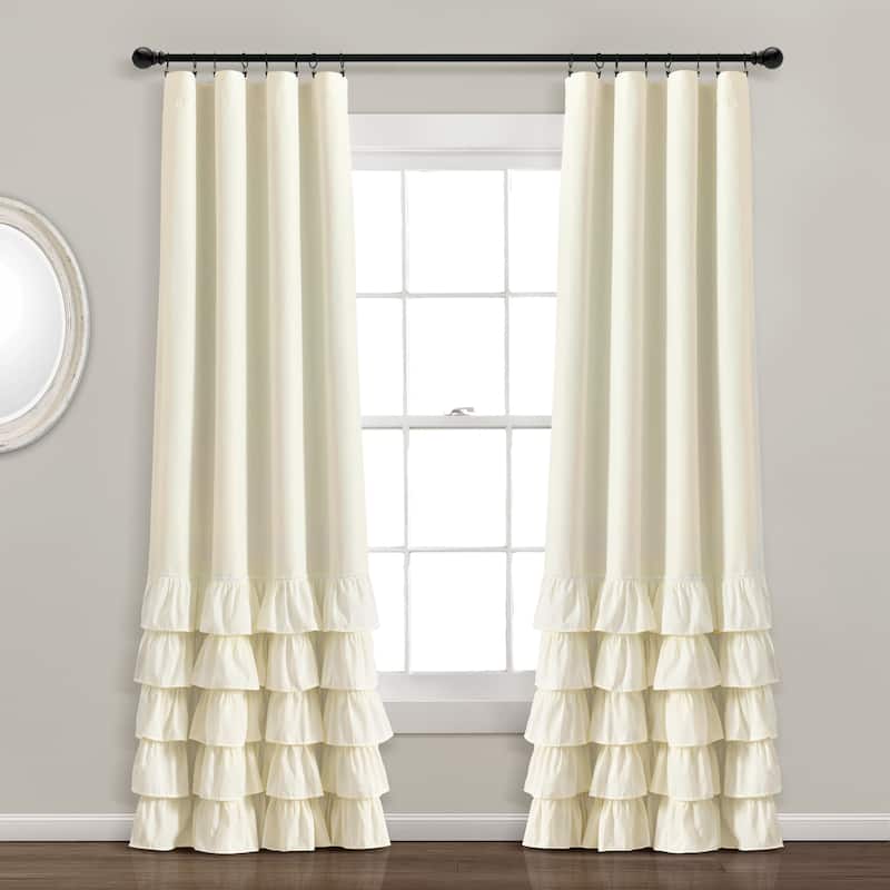 Lush Decor Allison Ruffle 100% Lined Blackout Window Curtain Panel - Ivory - 84" x 40"