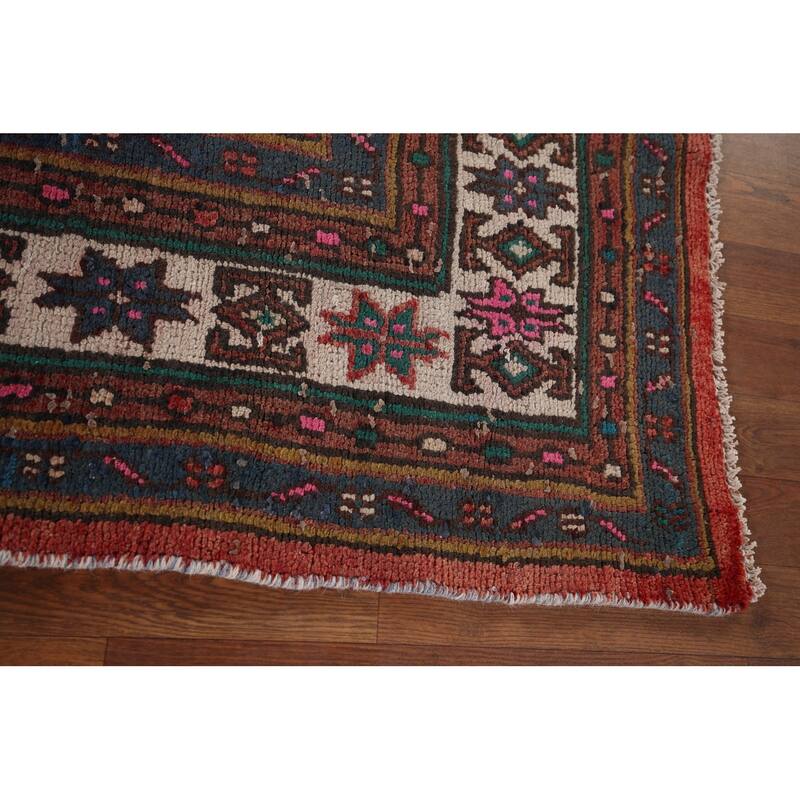 Pink & Turquoise Hamedan Persian Vintage Area Rug Handmade Wool Carpet - 6'10" x 9'8"