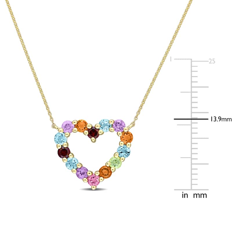 Miadora Multi-Color Gemstone Open Heart Station Necklace in 10k Yellow Gold