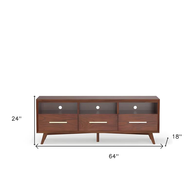 HomeRoots 64" Brown Mahogany Solid Wood Open Shelving TV Stand - 24" x 64" x 18"