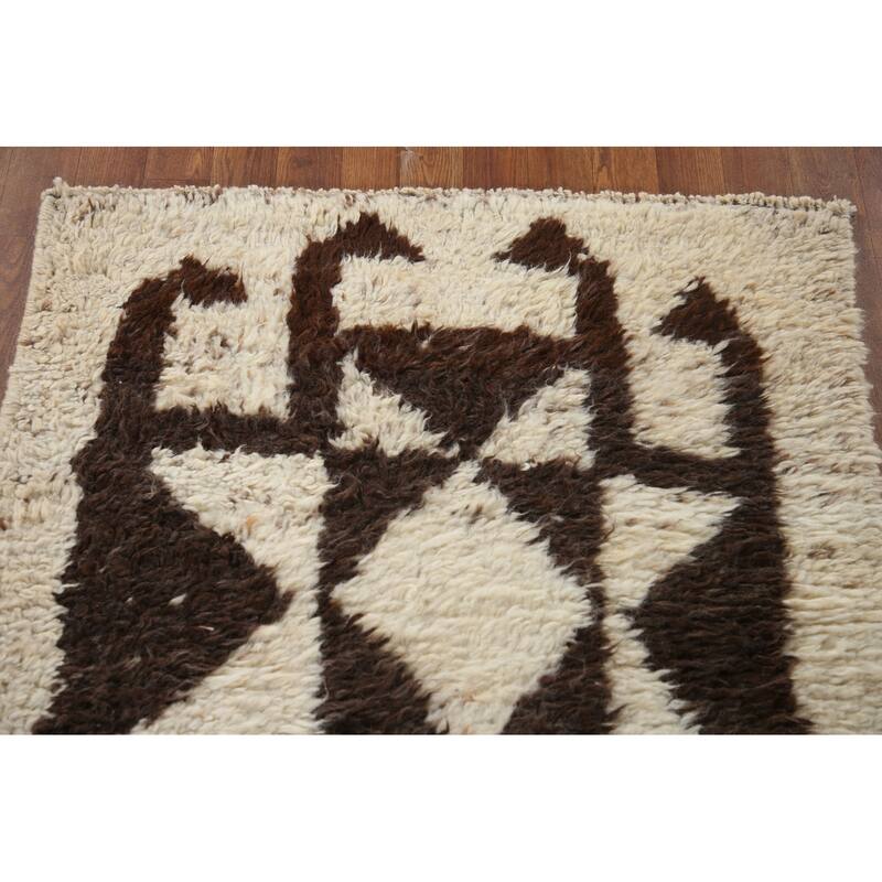 Anatolian Turkish Runner Rug Handmade Geometric Beige Wool Carpet - 3'3"x 12'5"