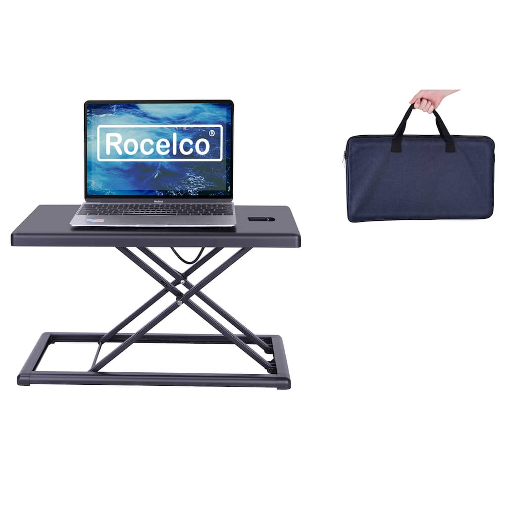 Rocelco 19 in. W Black Portable Standing Desk Riser Converter Height Adjustable Travel Laptop Keyboard Raising Workstation