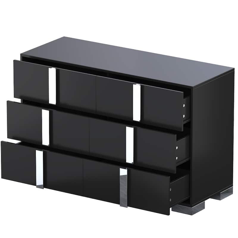 Modern 3-Piece 6-Drawer Dresser and 2 Nightstands Bedroom Set with Metal Handles