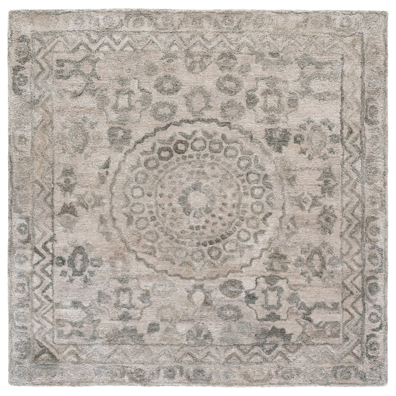 SAFAVIEH Handmade Anatolia Ramzia Traditional Rug - 6' Square - Light Grey/Sage