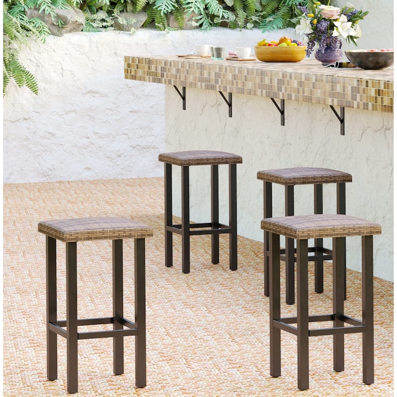 4 PCS Sturdy Patio Bar Stools with Ratten Wicker Seat