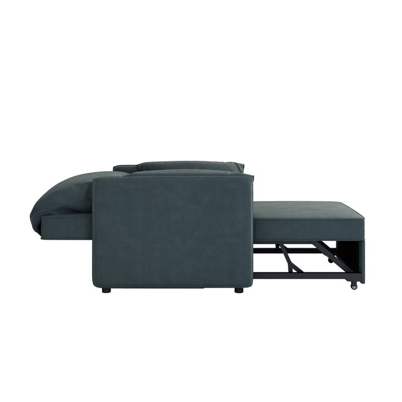 Linen Upholstered 3-in-1 Convertible Sleeper Chairs Bed with Thick Cushions Pull-out Sofa Bed and Pillow Top Arms Chaise Lounges