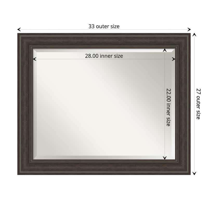 Beveled Bathroom Wall Mirror - Shipwreck Greywash Frame - Outer Size: 33 x 27 in