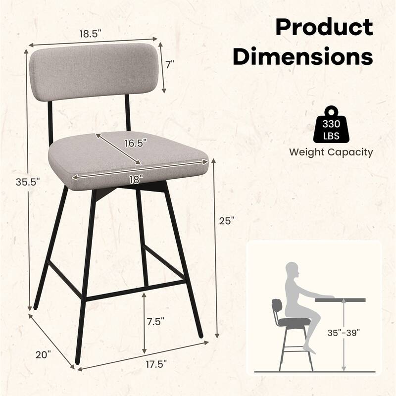 Gymax 2PCS Swivel Bar Stool 25'' Upholstered Bar Height Dining Chair