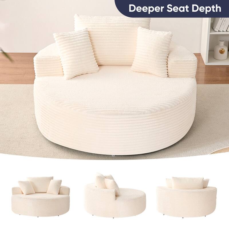 Corduroy Swivel Armchair with 360-degree Swivel, Deepseat Accent Barrel Round Sofa Chair with Pillows,Reading Chair