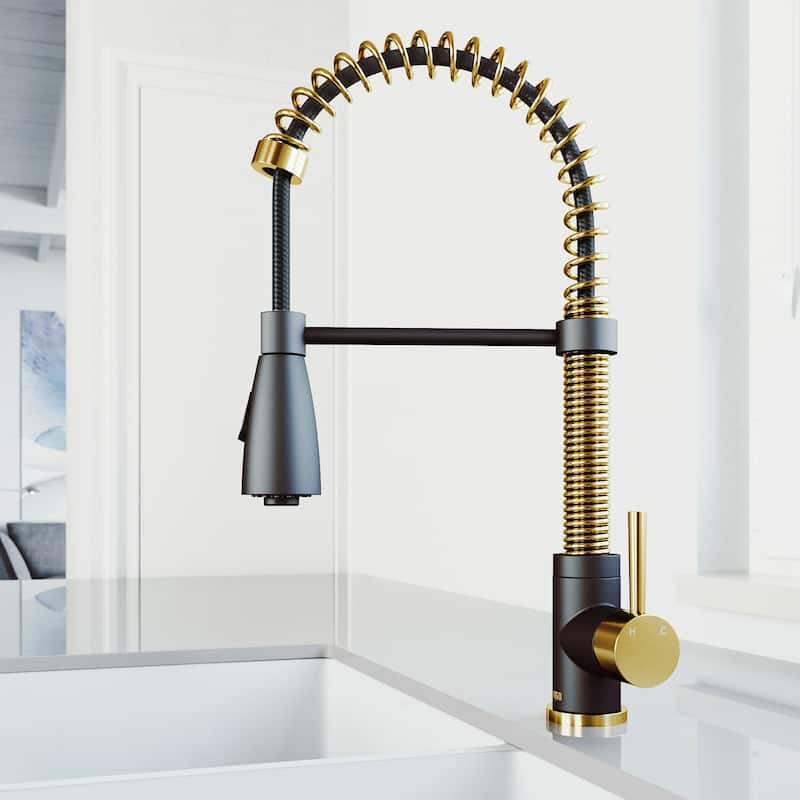 VIGO Brant 19" H Single Handle Pull-Down Sprayer Kitchen Faucet - Without Extras - Matte Brushed Gold/Matte Black