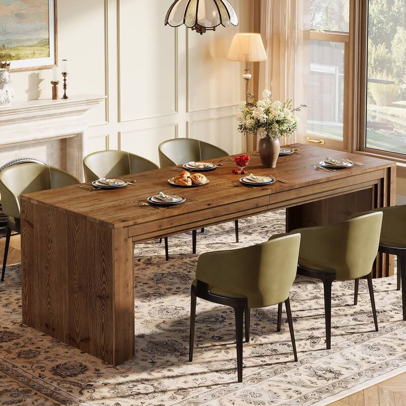 79 Inch Solid Wood Dining Table for 6/8/10, Farmhouse Rectangular Kitchen Table - 78.74" L x 27.56" W x 29.52" H