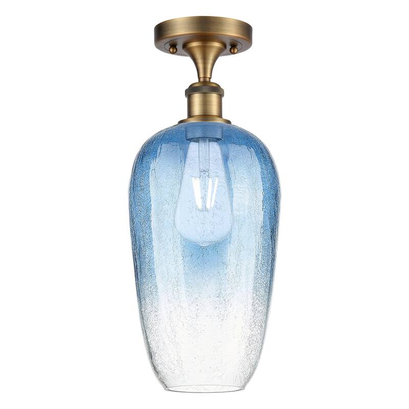 Innovations Lighting 516-1C-16-7 Brookhaven Flute Semi-Flush - Brushed Brass / Sapphire Blue