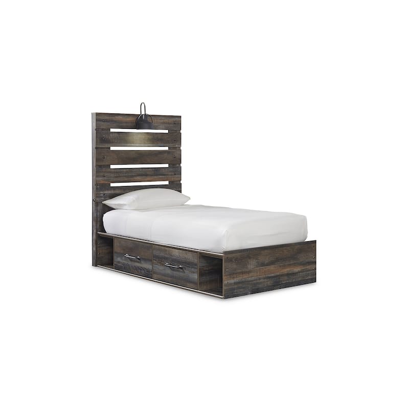 Drystan Rustic Brown Panel Bed with 2 Under Bed Storage Drawers