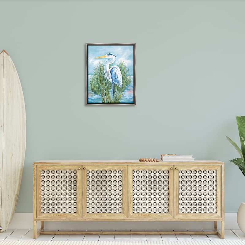 Stupell Coastal Heron Bird Framed Floater Canvas Wall Art Design By Diane Kater