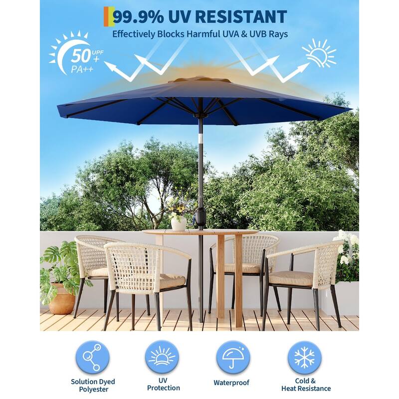 Coromose 9FT Outdoor Patio Umbrella, 8 Sturdy Ribs, for Garden, Poolside, Deck - Navy Blue