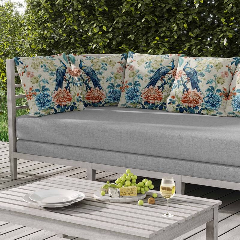 Peacock Panache Indoor/Outdoor Reversible Throw Pillow Turquoise and Orange