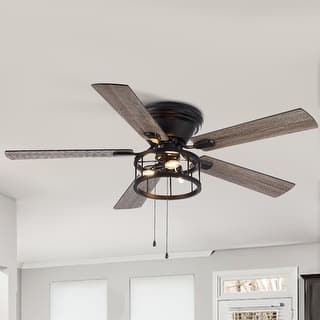 52-inch Indoor Matte Black Industrial Ceiling Fan with Light and Pull Chain