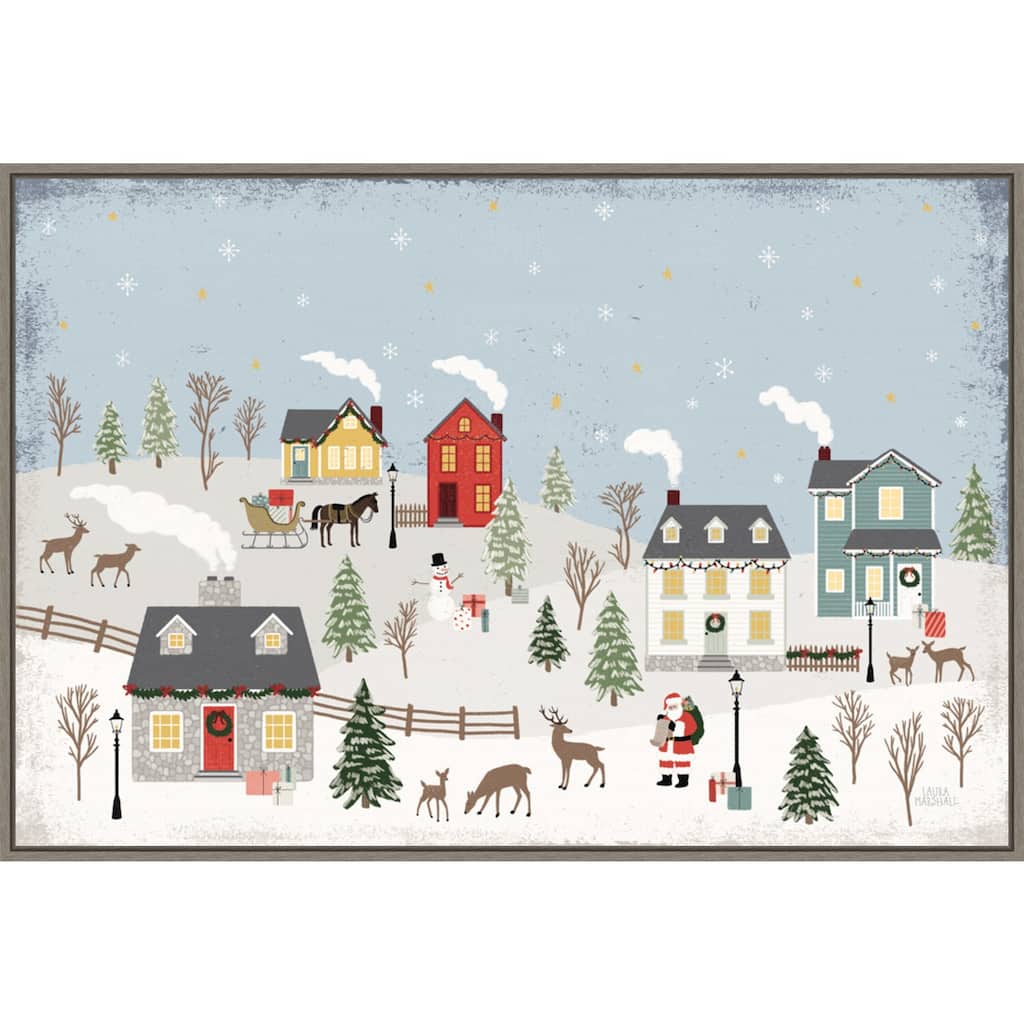 Christmas Village II Day by Laura Marshall Framed Canvas Wall Art