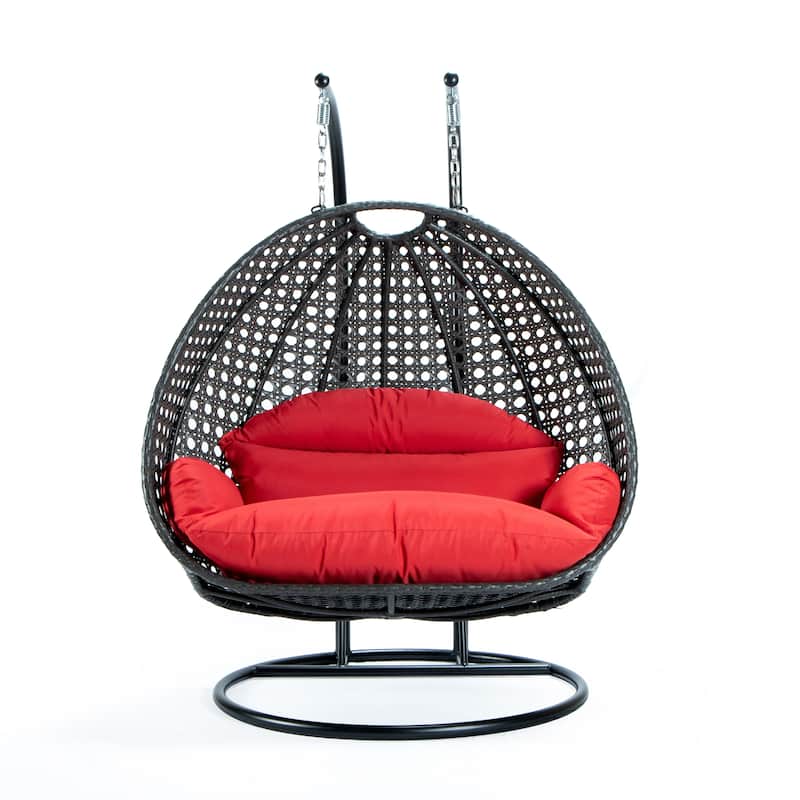 LeisureMod Wicker Hanging 2 person Egg Swing Chair - Dark Orange - 27"Dx57"Wx78"H - 27"Dx57"Wx78"H - Red
