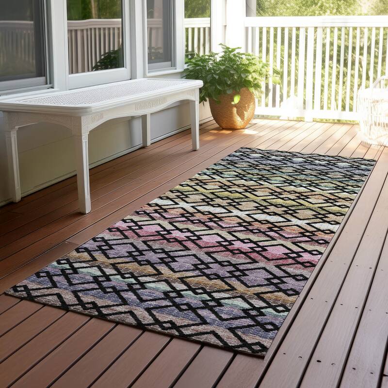 Machine Washable Indoor/ Outdoor Cabo Stripe Chantille Rug - Black - 2'3" x 7'6"