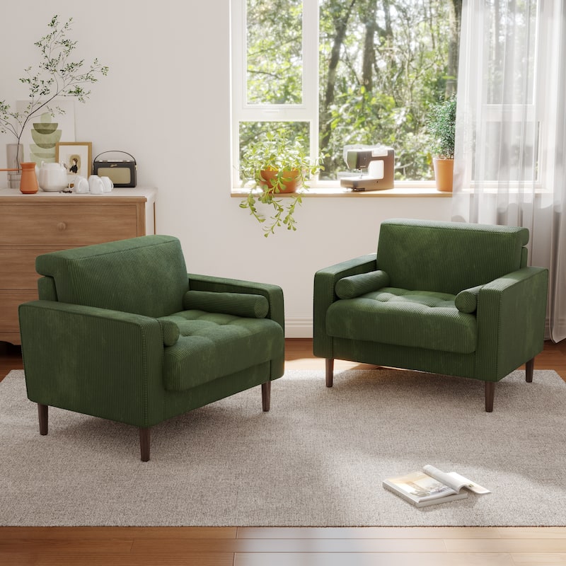 Corduroy Upholstered Accent Chair Convertible Sleeper Chair Set of 2