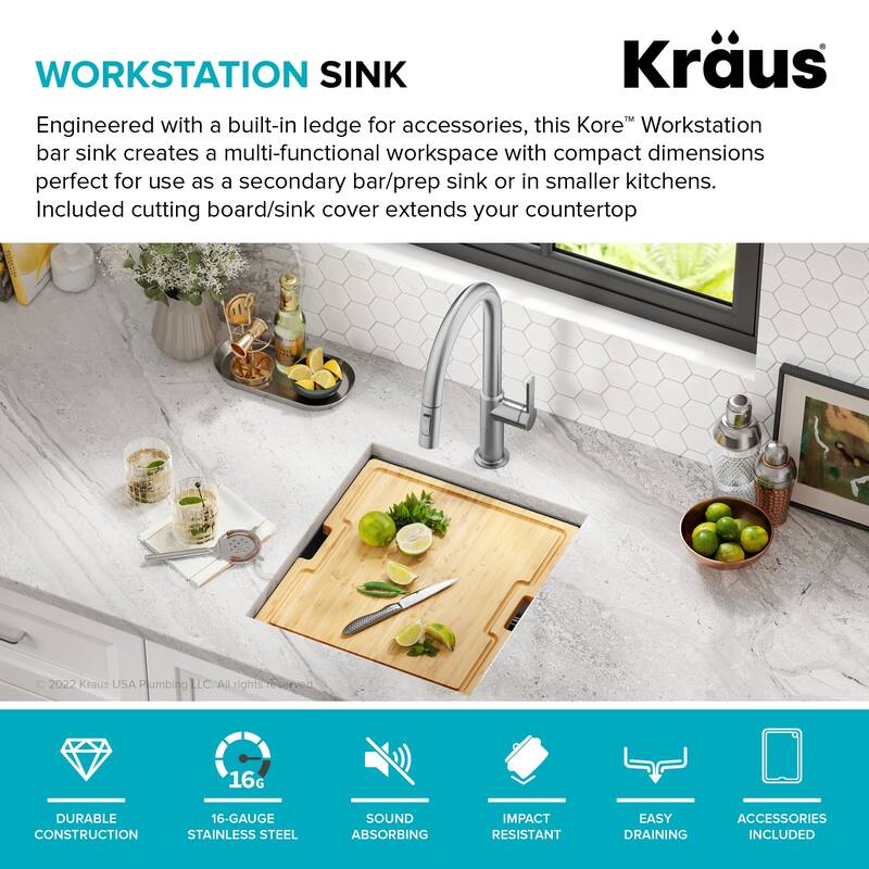 KRAUS Kore Workstation Undermount Stainless Steel Kitchen Sink