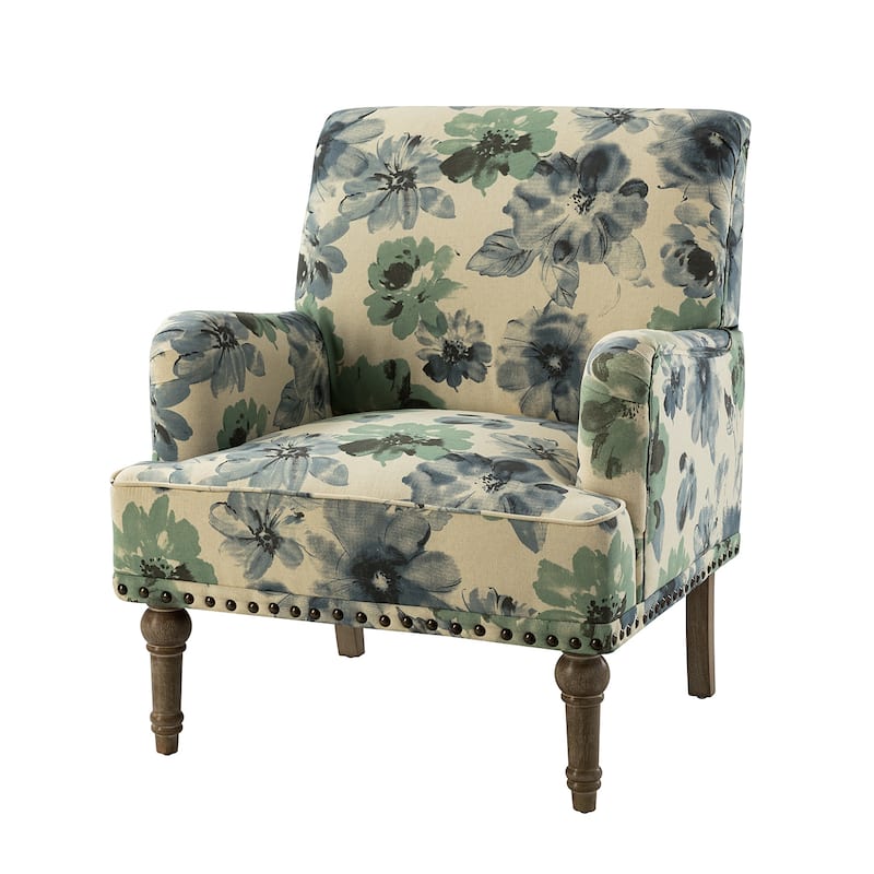 Geltrude Traditonal Floral Fabric Design Upholstered Accent Armchair with Turned Legs by HULALA HOME