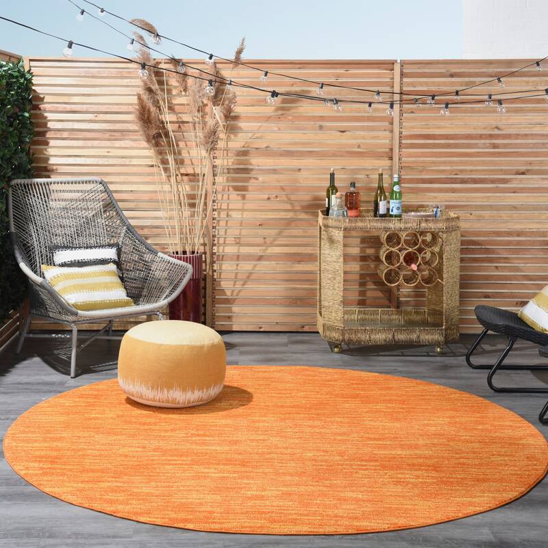 Nourison Essentials Solid Contemporary Indoor/Outdoor Area Rug - 8' Round - Sunburst