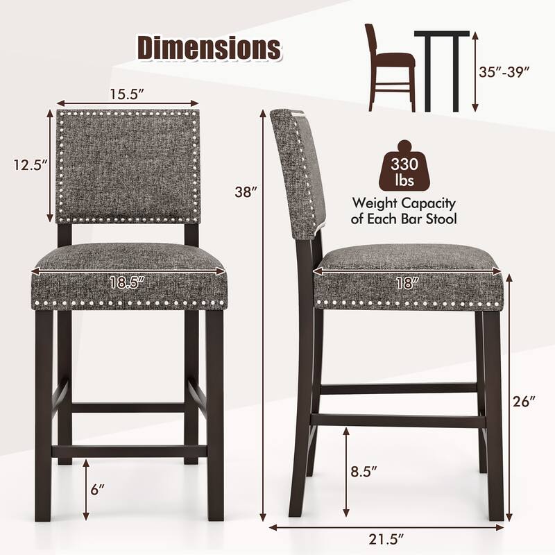 Gymax 4PCS Upholstered Bar Stools 26 Inch Counter Height Chairs w/