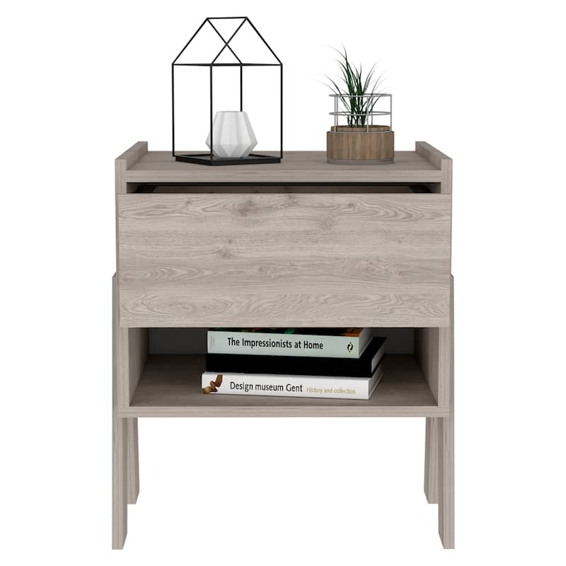 Nightstand 22"H, One Drawer, One Open Shelf, Light Gray