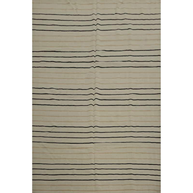 Hand Woven Oriental 100% Wool Carpet Southwestern Geometric Beige & Ivories Kilim Area Rug - 8' 9'' X 6' 5''