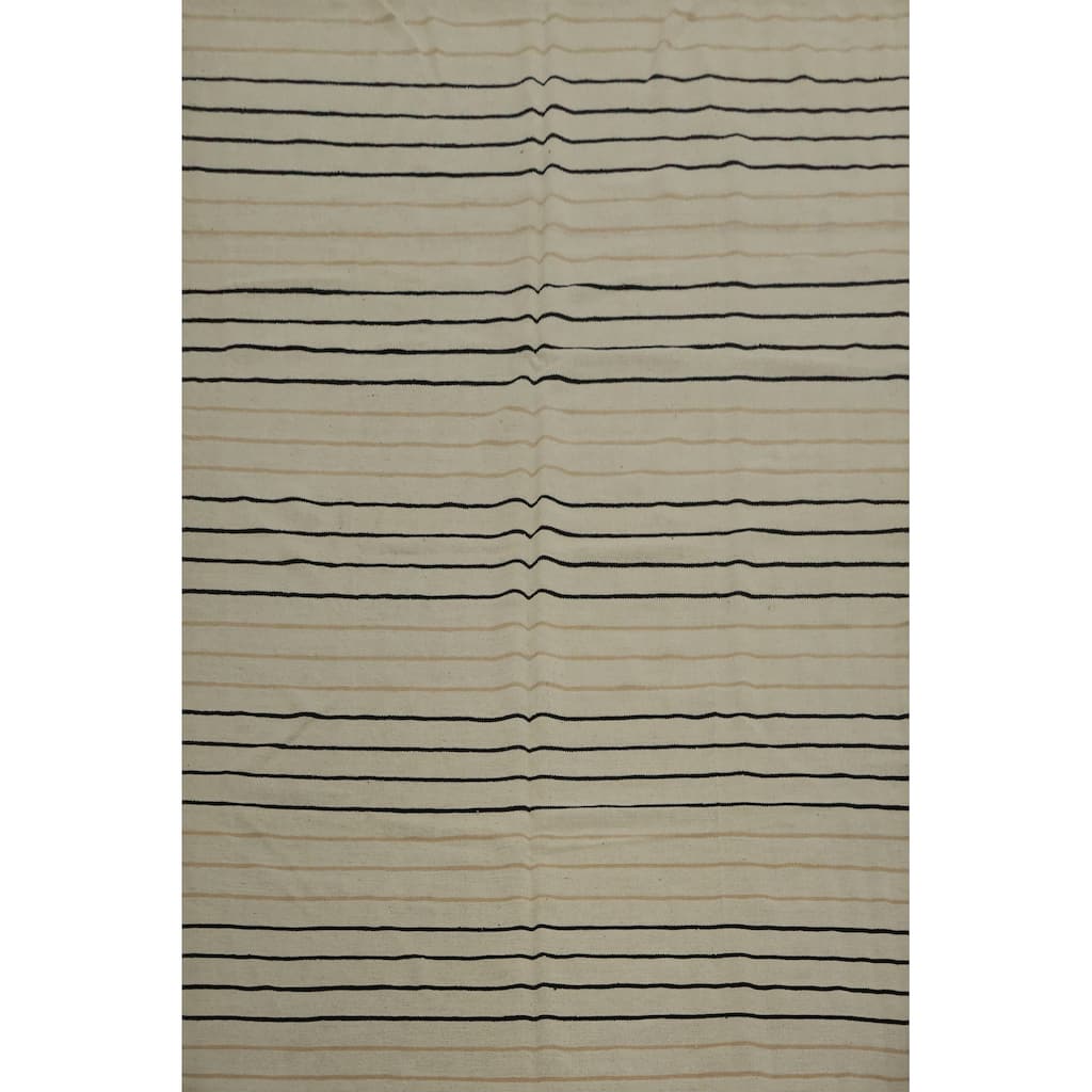 Hand Woven Oriental 100% Wool Carpet Southwestern Geometric Beige & Ivories Kilim Area Rug - 8' 9'' X 6' 5''