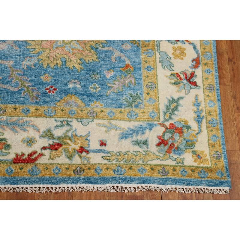 Light Blue Oushak Indian Area Rug Hand-Knotted Wool Carpet - 7'11"x 9'7"