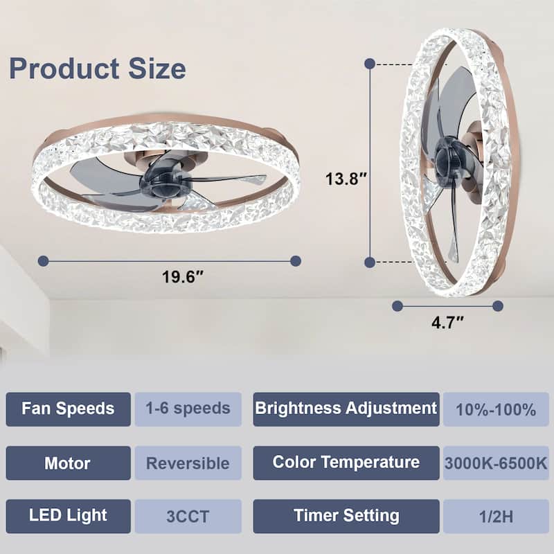 Low Profile Ceiling Fan with Light: 20-16 Inch, App Remote Control, Dimmable 3 CCT LED, 6 Wind Speeds, Ultra Quiet