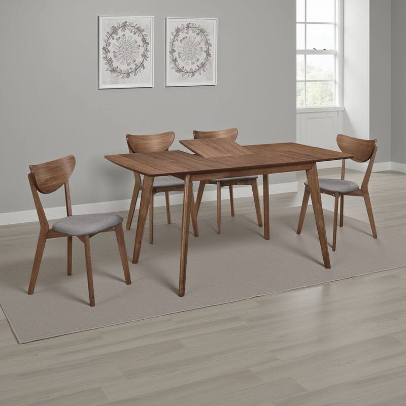 Relo 5pc Extendable Dining Table and 4 Chairs, Walnut Brown, Gray