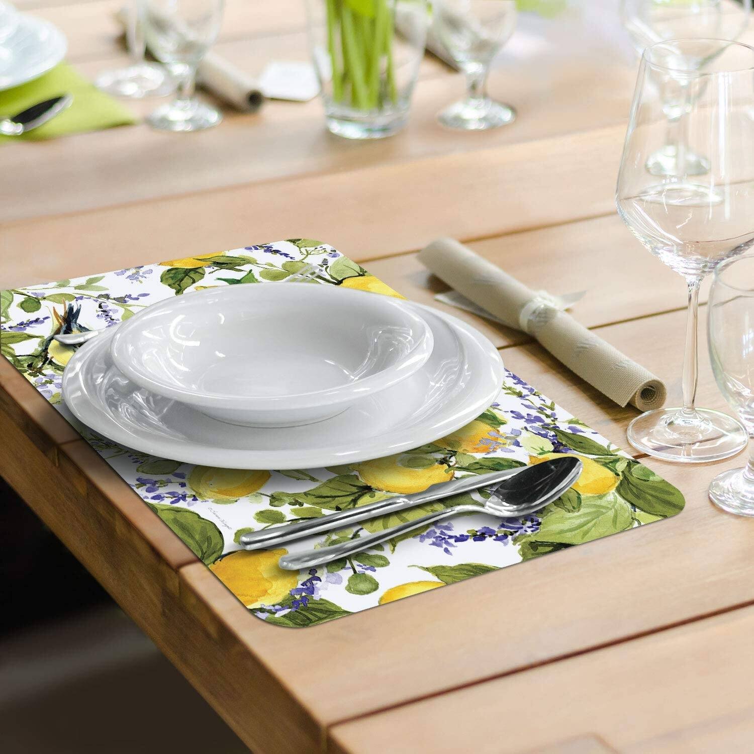 Reversible Wipe Clean Plastic Placemats Watercolor Lemons Set of 4 On Sale Bed Bath