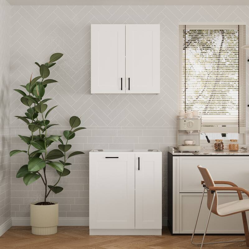 Modular White Kitchen Cabinet Set Customizable Base and Wall Cabinets Pantry Storage and DIY Countertop Design(Without desktop)
