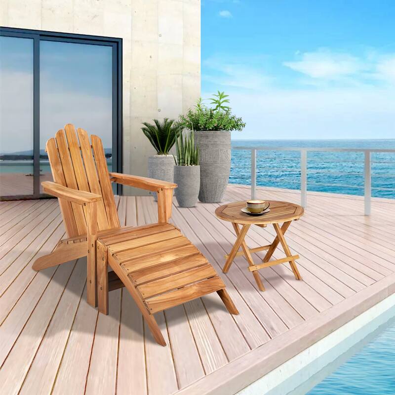 Folding Adirondack Chair All Weather Outdoor Chair with Footstool